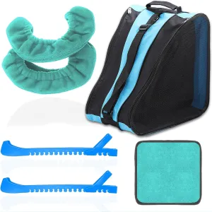 4 Pcs Skating Bag Set Ice Skate Guards and Soft Adjustable Skate Blade Covers Towel Roller Skate Bag for Youth Adult Hockey Skating Accessory