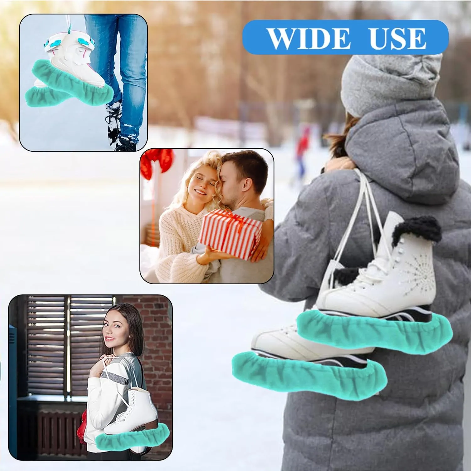 4 Pcs Skating Bag Set Ice Skate Guards and Soft Adjustable Skate Blade Covers Towel Roller Skate Bag for Youth Adult Hockey Skating Accessory