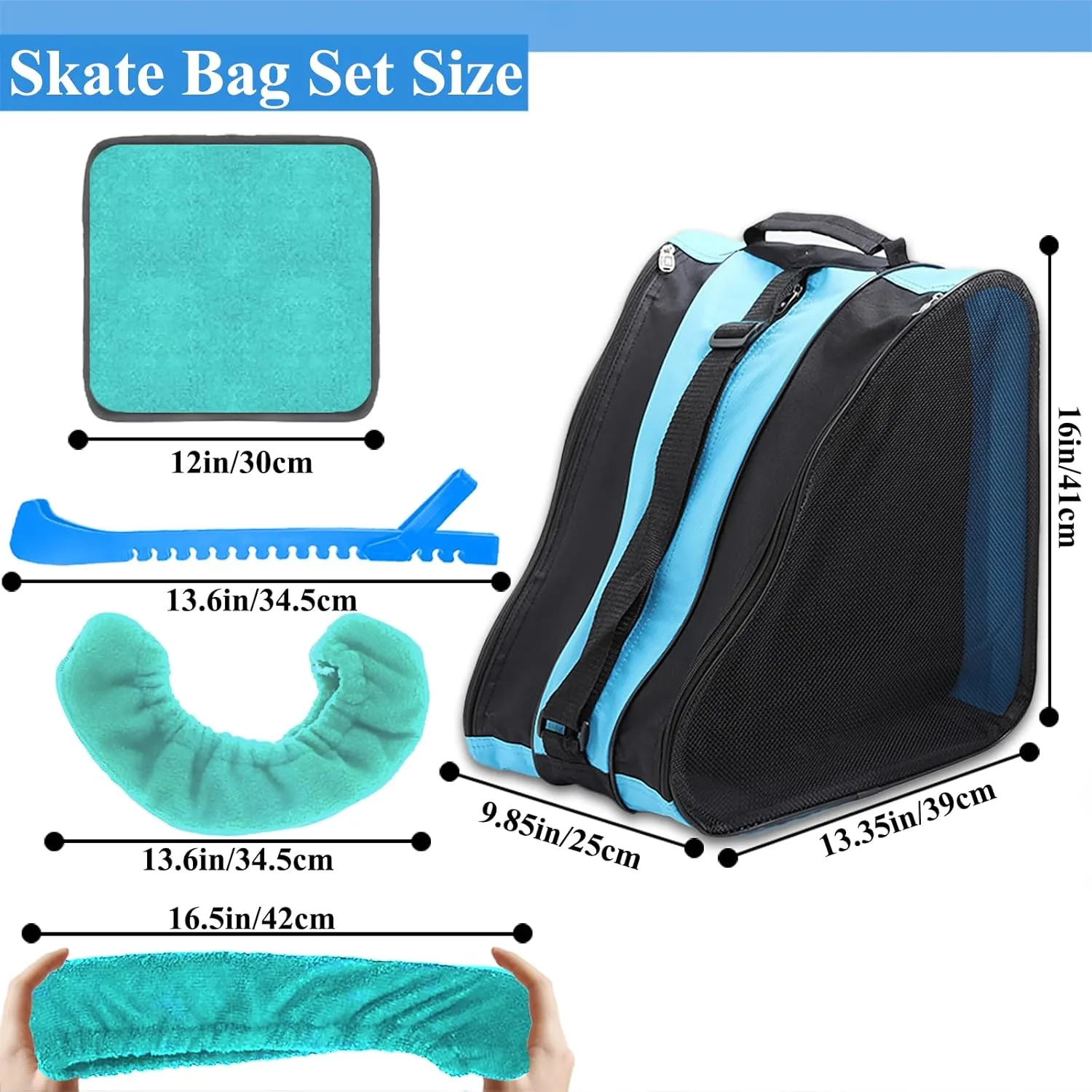4 Pcs Skating Bag Set Ice Skate Guards and Soft Adjustable Skate Blade Covers Towel Roller Skate Bag for Youth Adult Hockey Skating Accessory