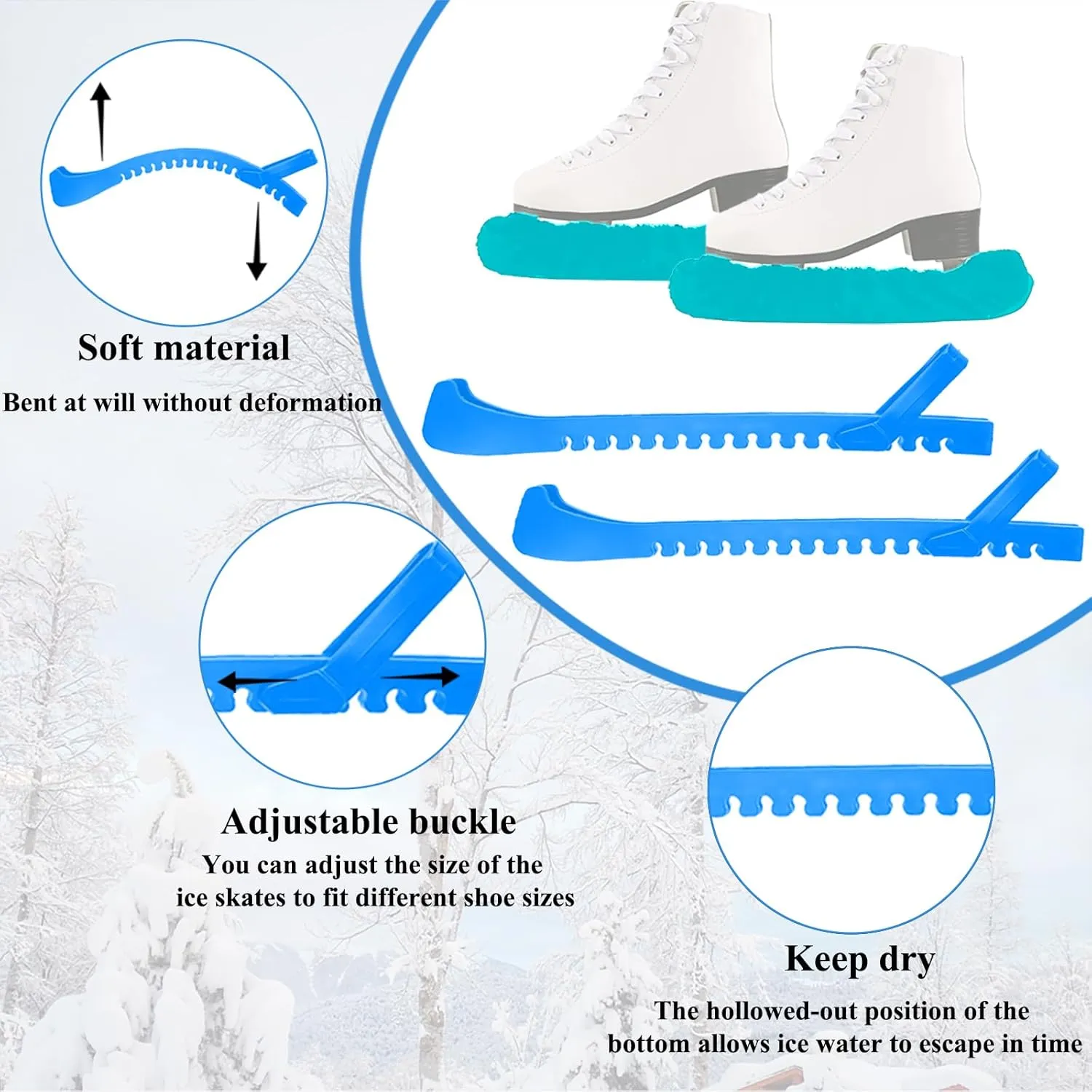 4 Pcs Skating Bag Set Ice Skate Guards and Soft Adjustable Skate Blade Covers Towel Roller Skate Bag for Youth Adult Hockey Skating Accessory