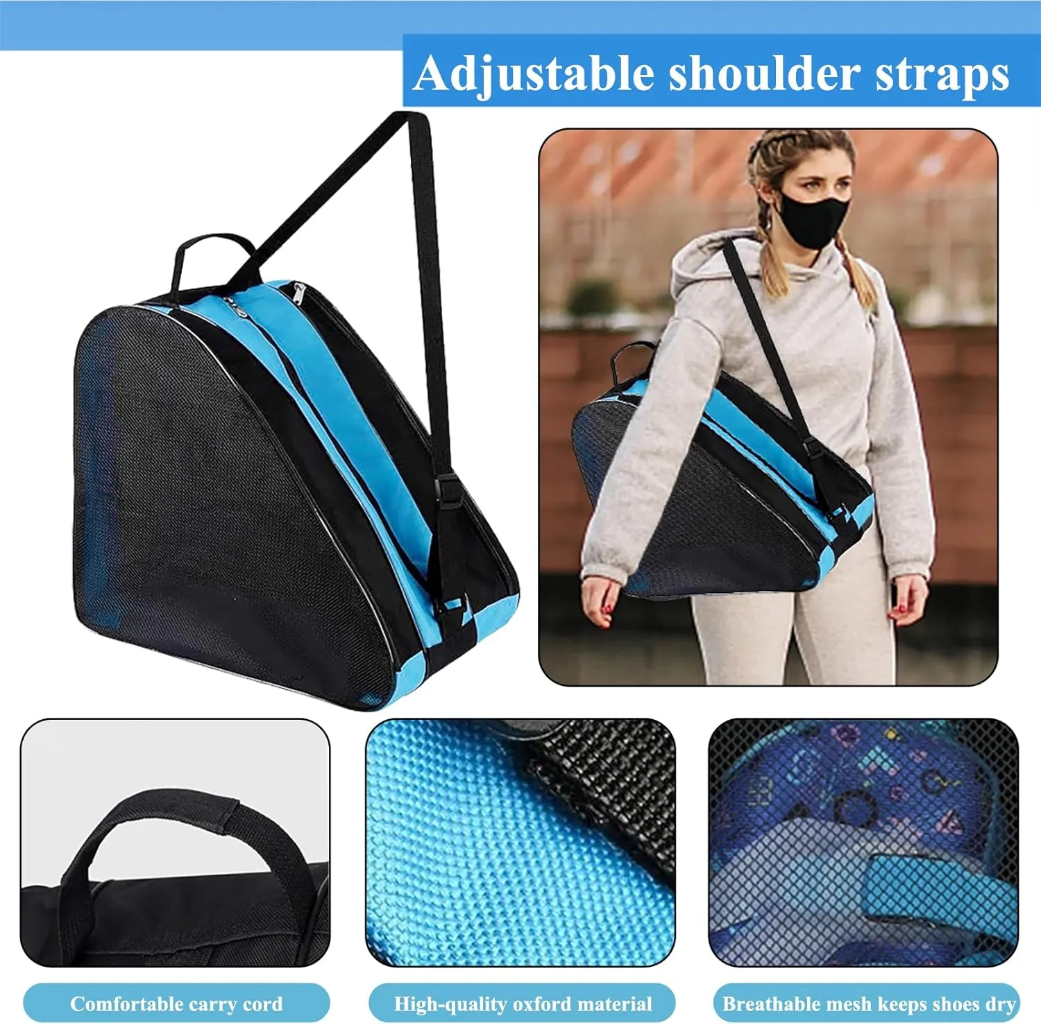 4 Pcs Skating Bag Set Ice Skate Guards and Soft Adjustable Skate Blade Covers Towel Roller Skate Bag for Youth Adult Hockey Skating Accessory