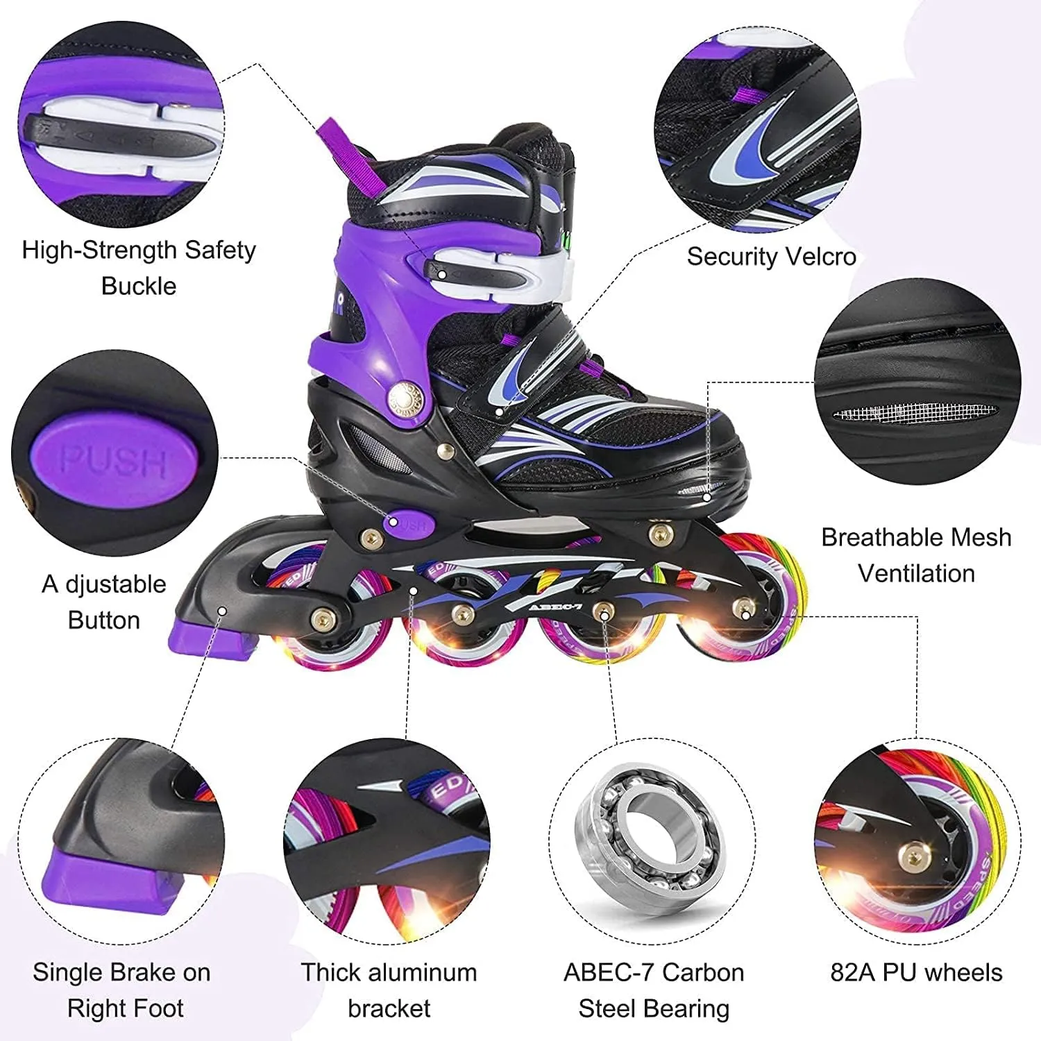 4 Size Adjustable Inline Skate for Kids,Children's Inline Skates with Light Up Wheel,Outdoor Illuminating Roller Skates for Girls,Boys and Beginners