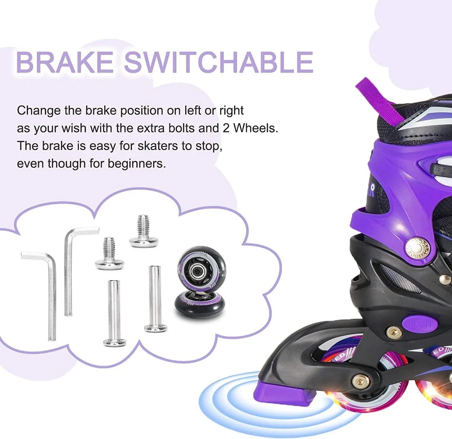 4 Size Adjustable Inline Skate for Kids,Children's Inline Skates with Light Up Wheel,Outdoor Illuminating Roller Skates for Girls,Boys and Beginners