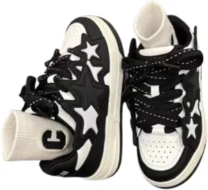 4 Star Patch, Chunky Sneakers Unisex, Chunky Laces, Contrast Color, Round Toe, Height Boost, Y2K Street Platform Shoes