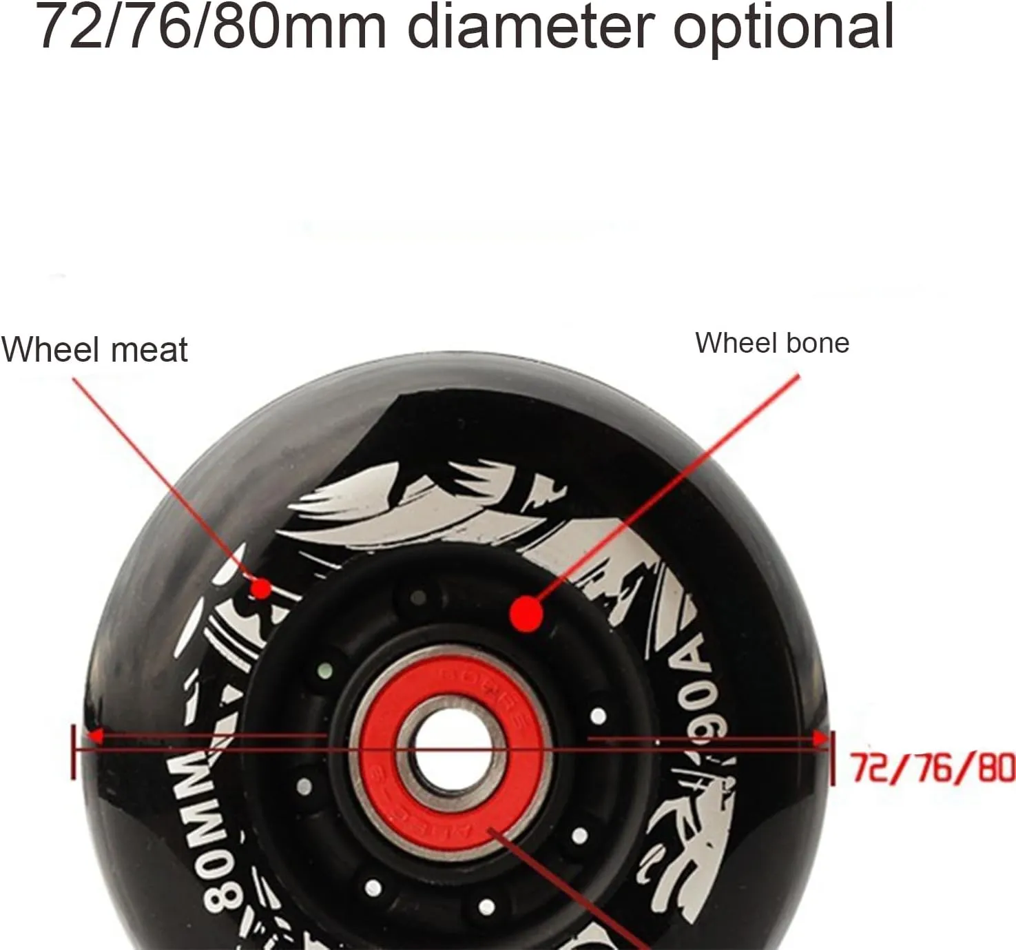 8 Pack Inline Skate Wheels 72mm 76mm 80mm Inline Replacement Wheels with ABEC9 Bearing 90A Indoor Outdoor Inline Skate Wheels (Black,76mm)