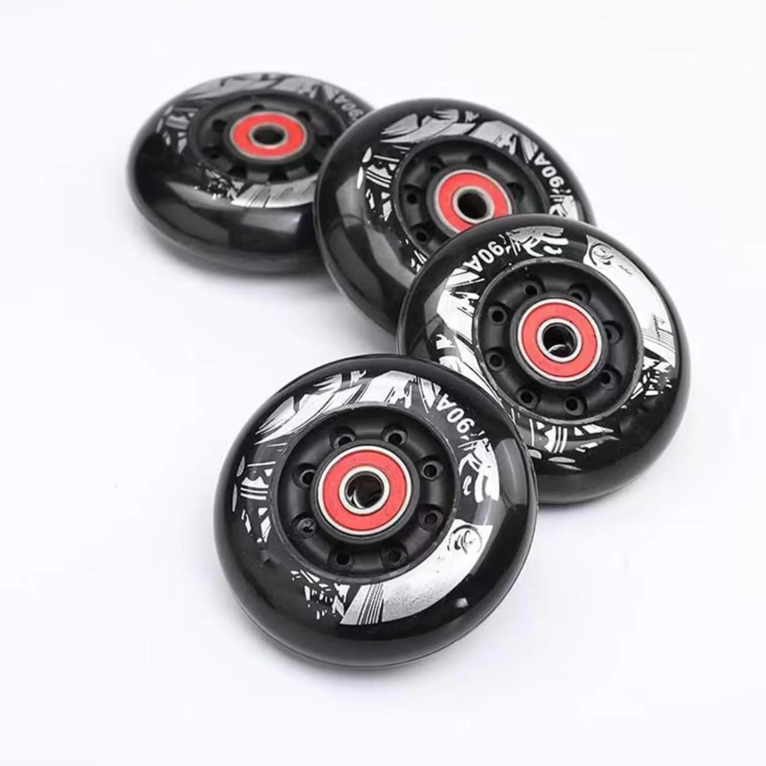 8 Pack Inline Skate Wheels 72mm 76mm 80mm Inline Replacement Wheels with ABEC9 Bearing 90A Indoor Outdoor Inline Skate Wheels (Black,76mm)