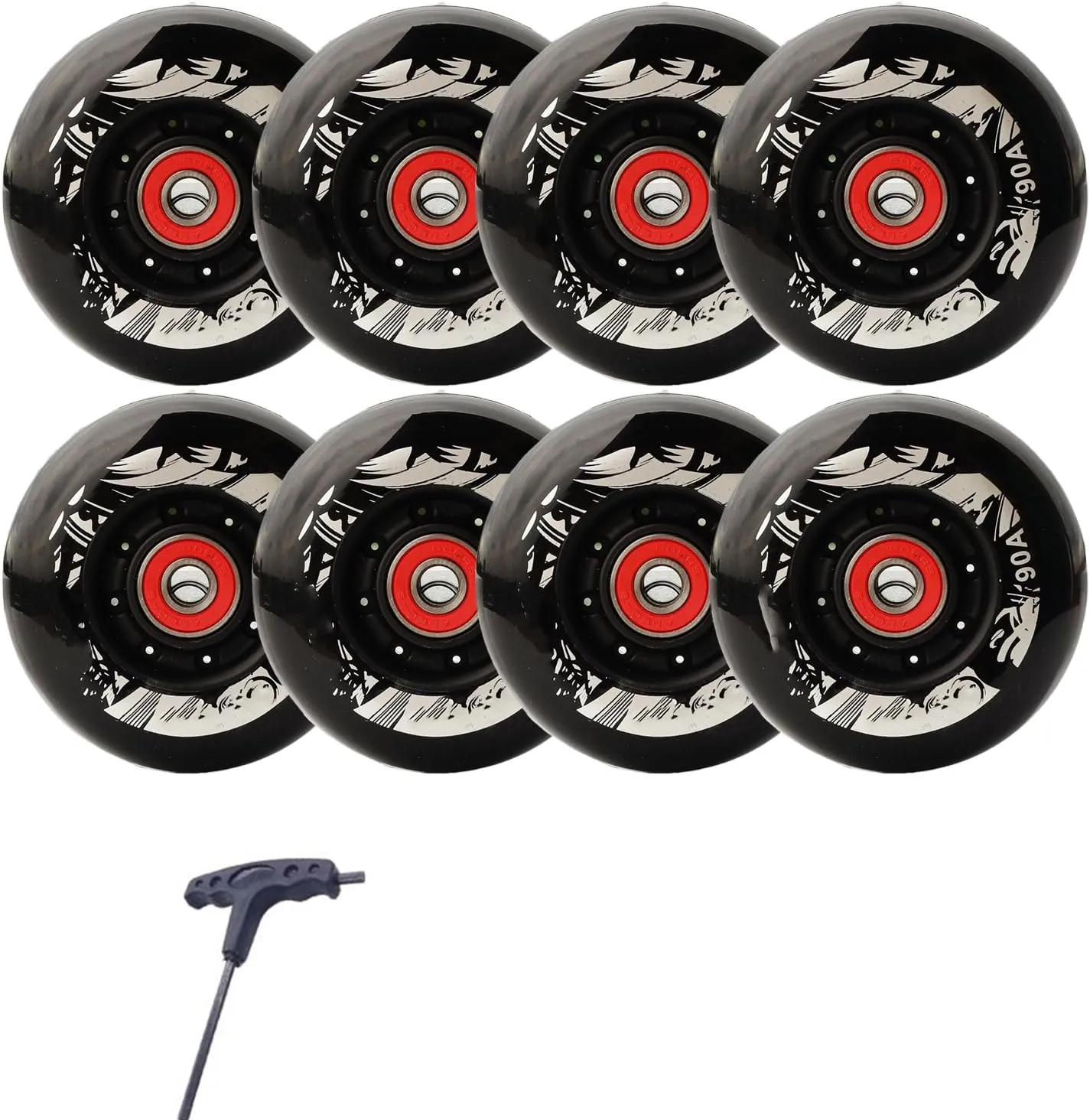 8 Pack Inline Skate Wheels 72mm 76mm 80mm Inline Replacement Wheels with ABEC9 Bearing 90A Indoor Outdoor Inline Skate Wheels (Black,76mm)