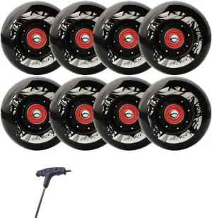 8 Pack Inline Skate Wheels 72mm 76mm 80mm Inline Replacement Wheels with ABEC9 Bearing 90A Indoor Outdoor Inline Skate Wheels (Black,76mm)