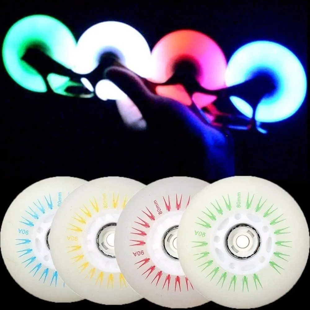 8 Pack Light-up Inline Skate Wheels Outdoor & Indoor Blade Roller Skate Wheels 90a Roller Hockey Wheels w/Bearings ABEC-9