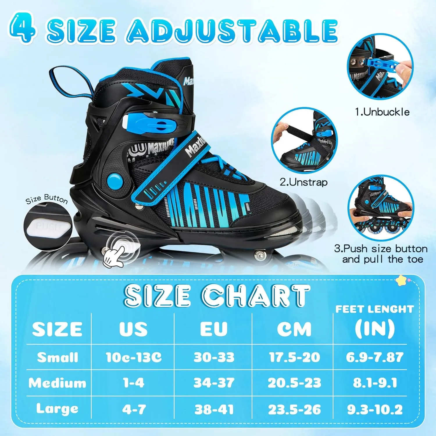 Adjustable Inline Skates for Kids Ages 4-12, Beginner Inline Skates for Girls and Boys with Full Light Up Wheels, Fun Illuminating Roller Skates Blades for Youth Toddlers