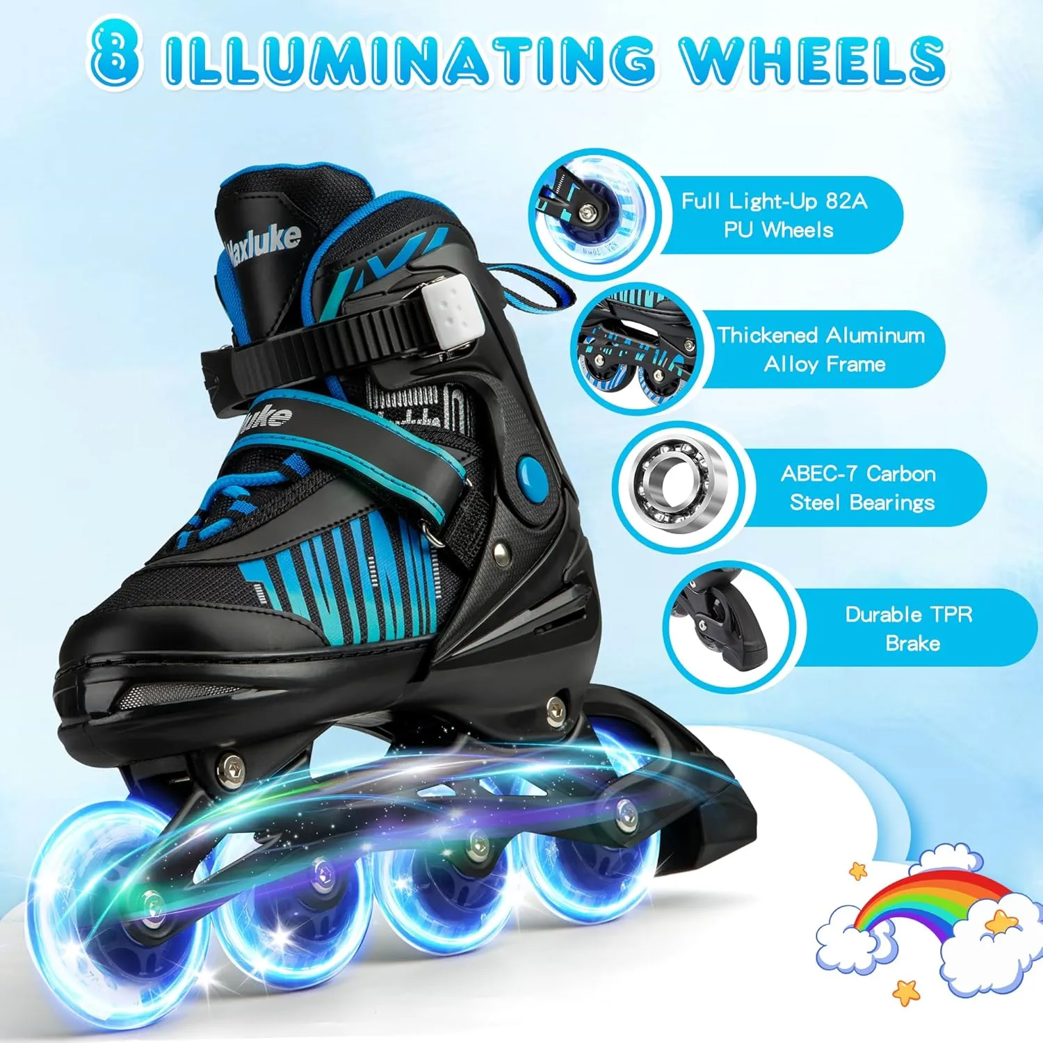 Adjustable Inline Skates for Kids Ages 4-12, Beginner Inline Skates for Girls and Boys with Full Light Up Wheels, Fun Illuminating Roller Skates Blades for Youth Toddlers