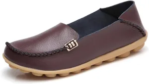 AIFLM Women's Moccasin Casual Mom's Shoes Women's Two Layer Cowhide Nurse Shoes Comfortable Loafer Walking and Driving Work Shoes Flat Bottom Gift for Women