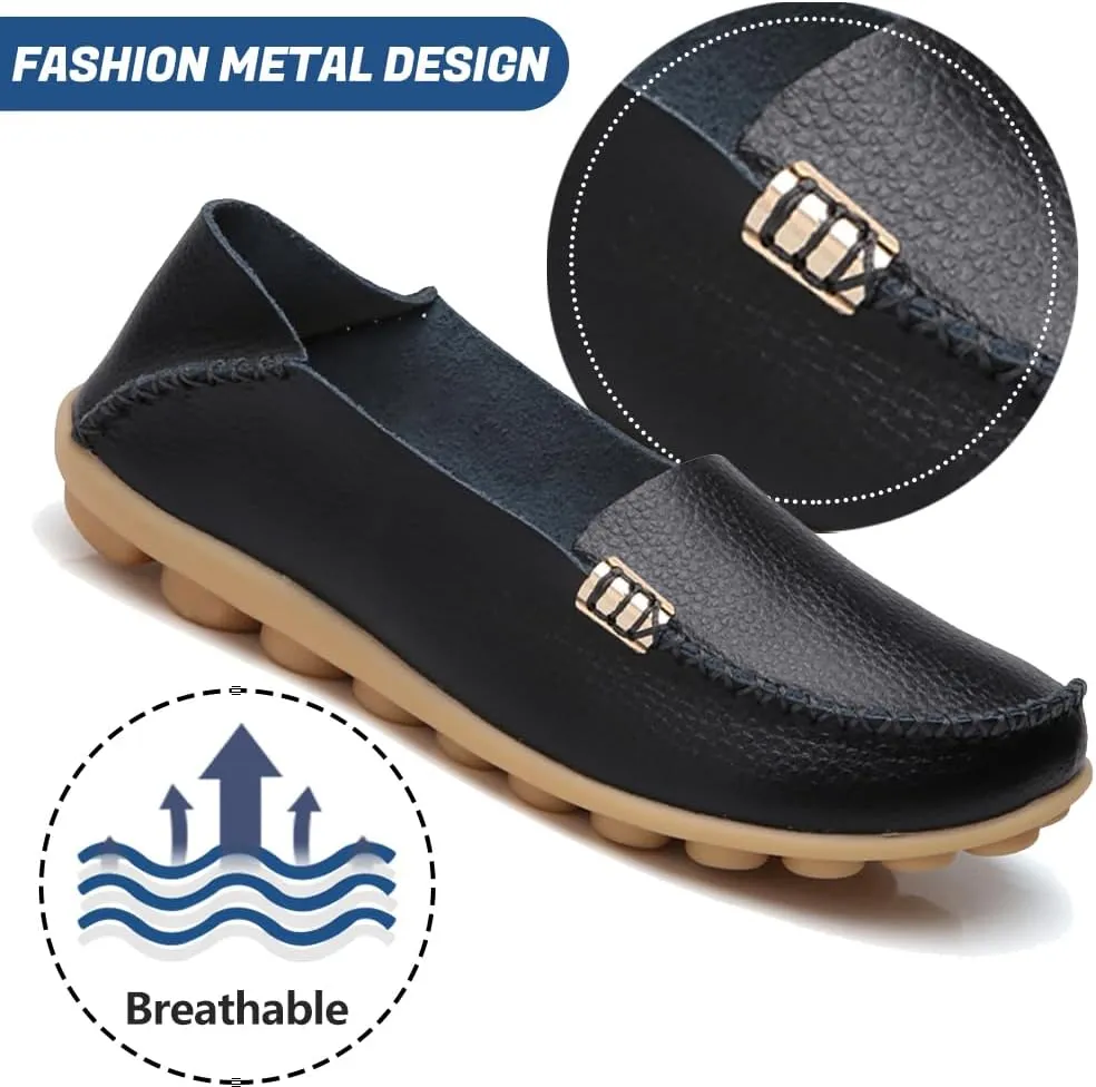 AIFLM Women's Moccasin Casual Mom's Shoes Women's Two Layer Cowhide Nurse Shoes Comfortable Loafer Walking and Driving Work Shoes Flat Bottom Gift for Women