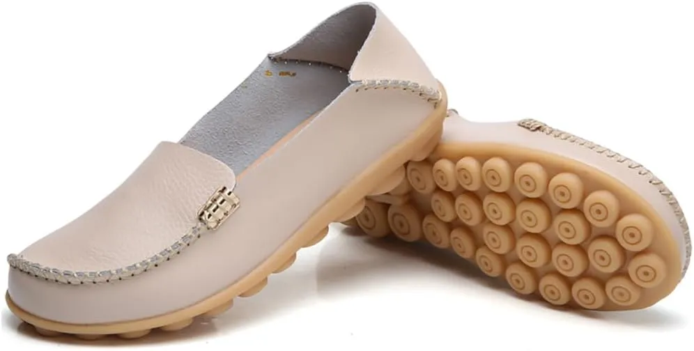AIFLM Women's Moccasin Casual Mom's Shoes Women's Two Layer Cowhide Nurse Shoes Comfortable Loafer Walking and Driving Work Shoes Flat Bottom Gift for Women