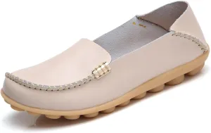 AIFLM Women's Moccasin Casual Mom's Shoes Women's Two Layer Cowhide Nurse Shoes Comfortable Loafer Walking and Driving Work Shoes Flat Bottom Gift for Women
