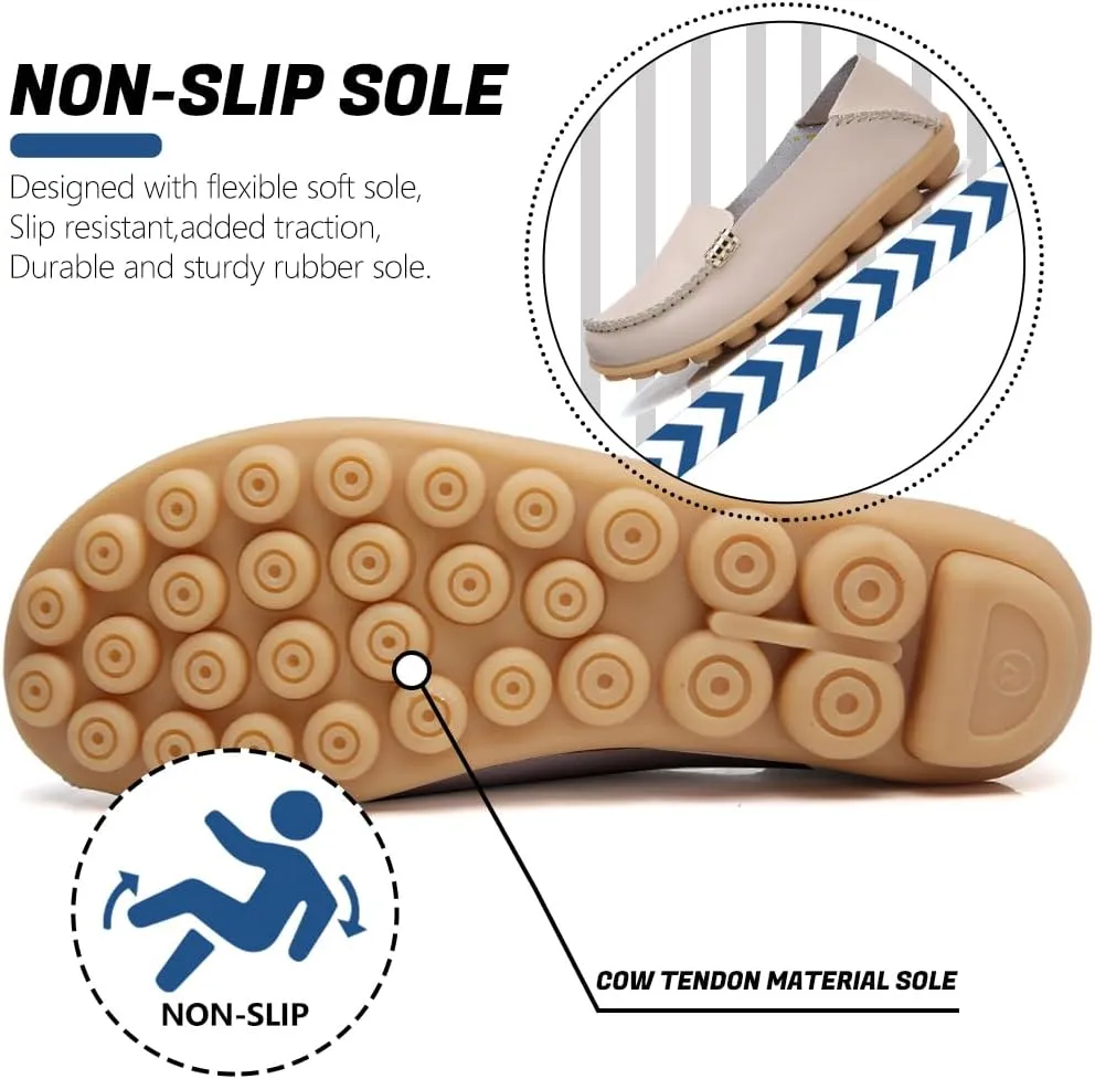 AIFLM Women's Moccasin Casual Mom's Shoes Women's Two Layer Cowhide Nurse Shoes Comfortable Loafer Walking and Driving Work Shoes Flat Bottom Gift for Women