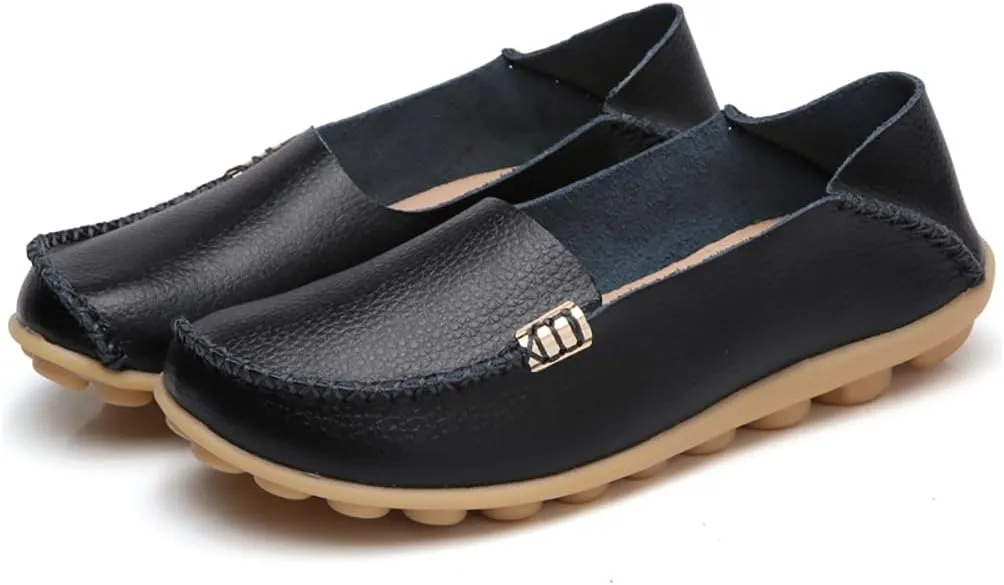 AIFLM Women's Moccasin Casual Mom's Shoes Women's Two Layer Cowhide Nurse Shoes Comfortable Loafer Walking and Driving Work Shoes Flat Bottom Gift for Women