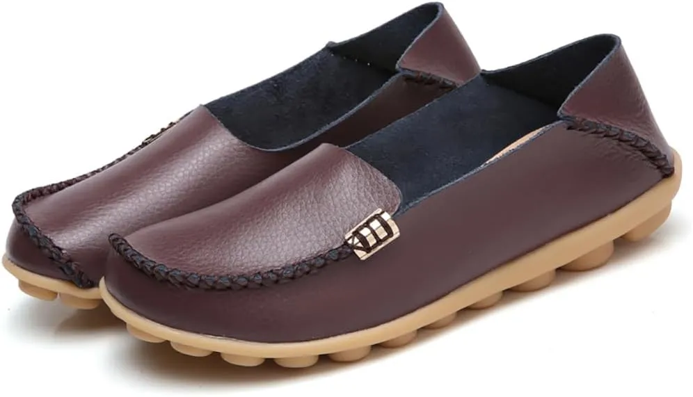 AIFLM Women's Moccasin Casual Mom's Shoes Women's Two Layer Cowhide Nurse Shoes Comfortable Loafer Walking and Driving Work Shoes Flat Bottom Gift for Women