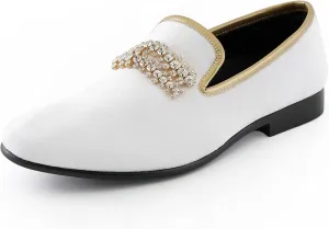 Amali Tiago- The Original Men's Faux Velvet Slip On Loafer with Jeweled Bit and Matching Piping - Mens Smoking Slip On Shoes - Formal Tuxedo Dress Shoe Loafers for Men