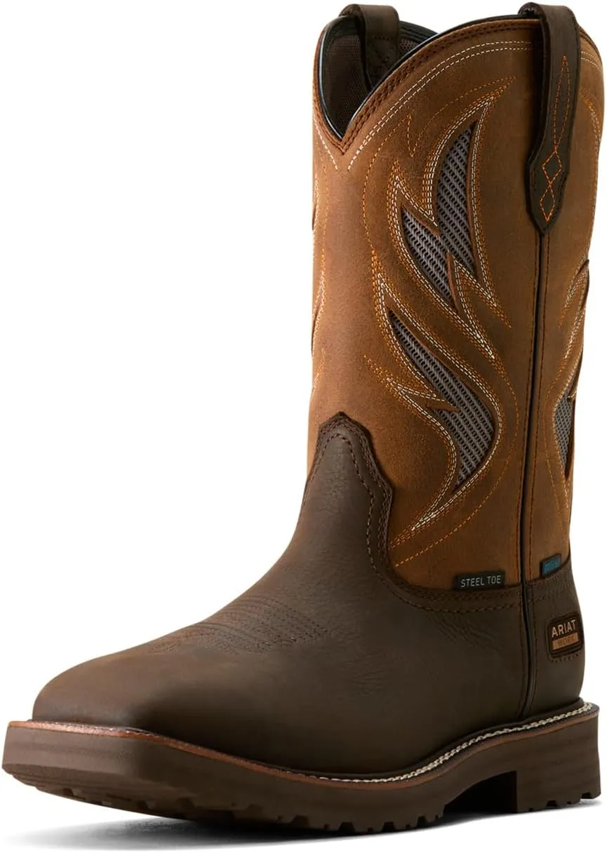 Ariat Men's Activator VentTEK Waterproof Steel Toe Work Boot, Dark Brown/Wicker, 8
