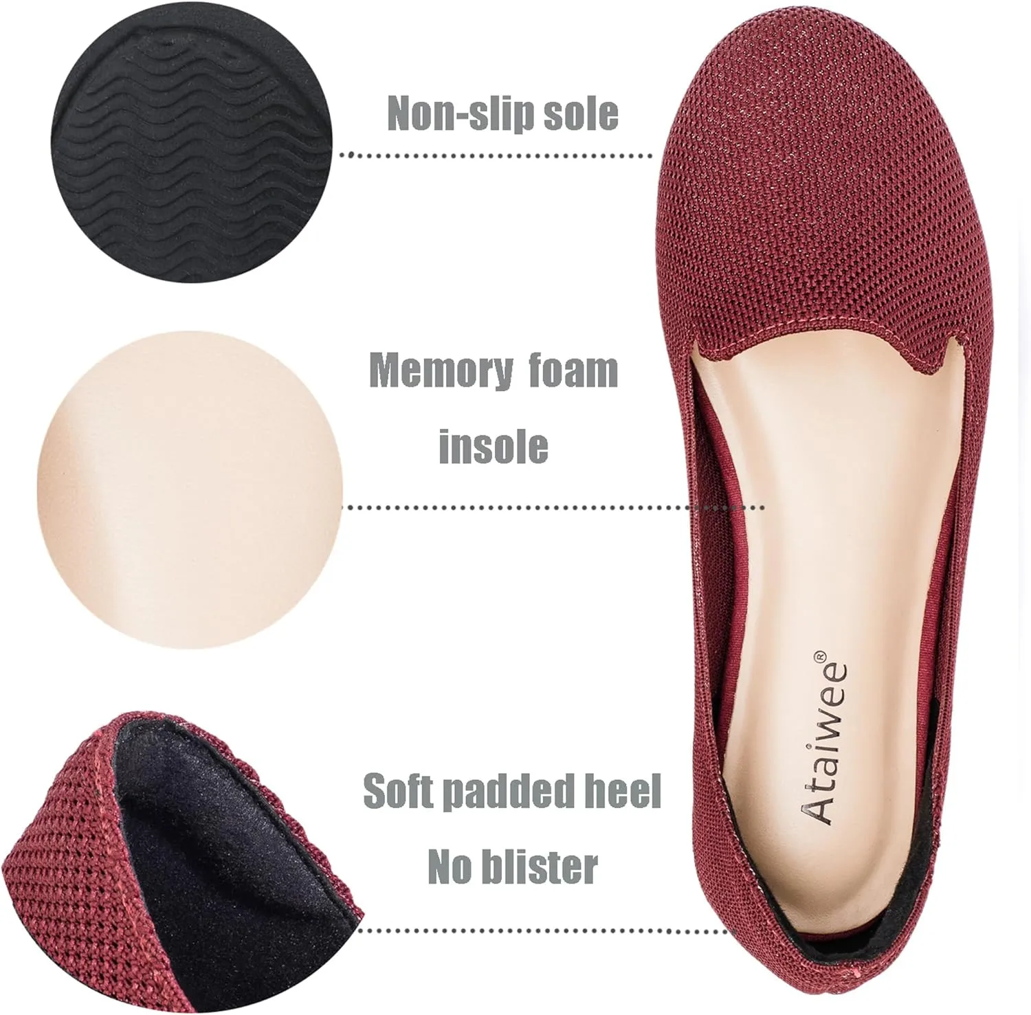 Ataiwee Women's Wide Width Flat Shoes, Fashion Comfortable Plus Size Cute Round Toe Slip on Loafer Shoes.