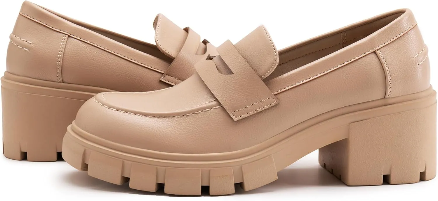 Athlefit Women's Platform Chunky Loafers Comfortable Slip on Lug Sole Business Loafer Shoes