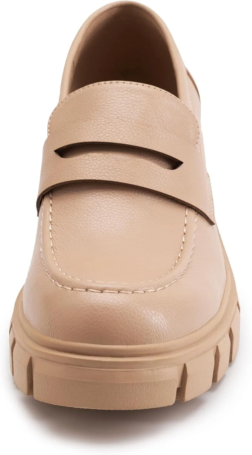 Athlefit Women's Platform Chunky Loafers Comfortable Slip on Lug Sole Business Loafer Shoes