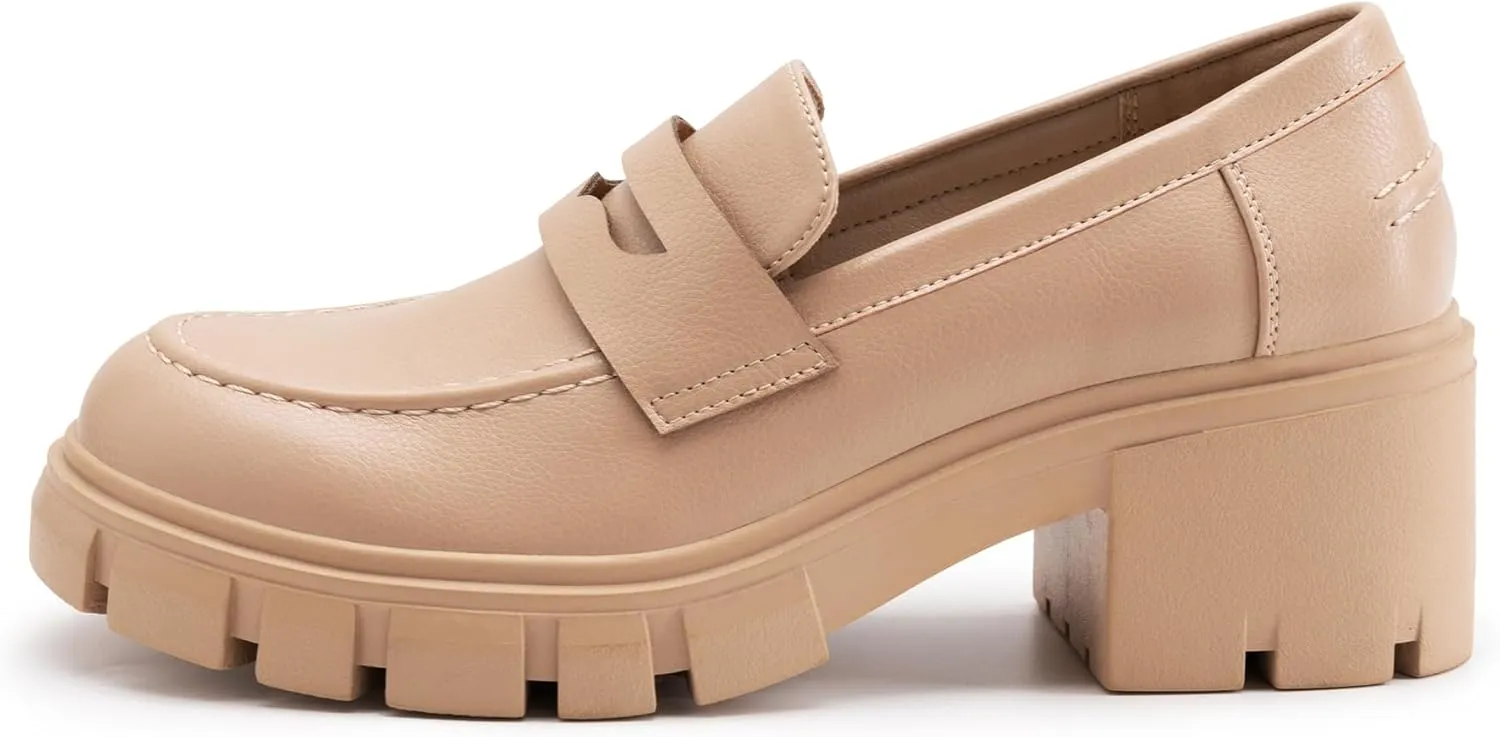 Athlefit Women's Platform Chunky Loafers Comfortable Slip on Lug Sole Business Loafer Shoes