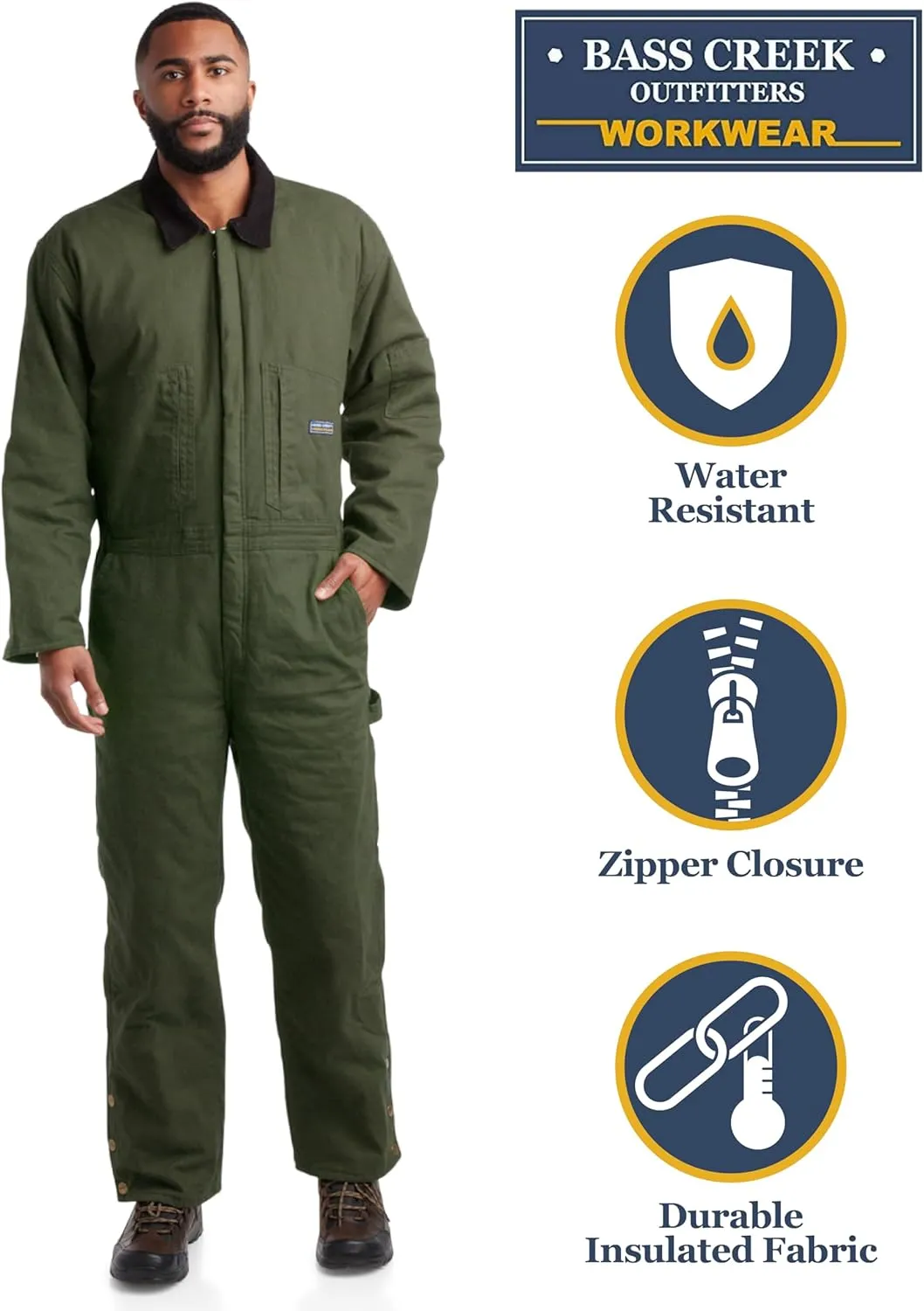 Bass Creek Outfitters Mens Coveralls - Insulated Water-Resistant Long Sleeve Work Wear Jump Suit, Coveralls for Men (M-XXL)