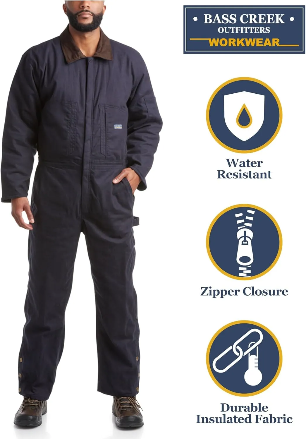 Bass Creek Outfitters Mens Coveralls - Insulated Water-Resistant Long Sleeve Work Wear Jump Suit, Coveralls for Men (M-XXL)