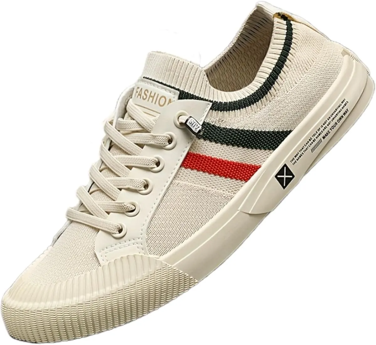 Big Size Men's Lightweight, Breathable, Low-top Casual Sports Skate Shoes - Striped, Black/Green/red Accents, Durable PVC Soles for All-Season Outdoor and Daily wear