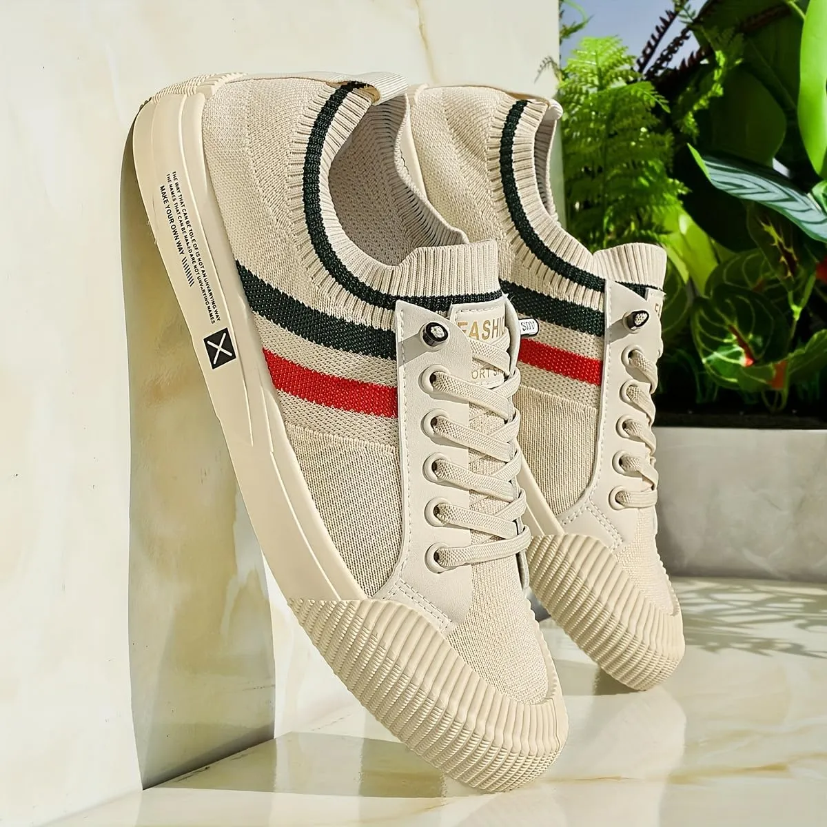Big Size Men's Lightweight, Breathable, Low-top Casual Sports Skate Shoes - Striped, Black/Green/red Accents, Durable PVC Soles for All-Season Outdoor and Daily wear