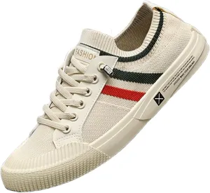 Big Size Men's Lightweight, Breathable, Low-top Casual Sports Skate Shoes - Striped, Black/Green/red Accents, Durable PVC Soles for All-Season Outdoor and Daily wear