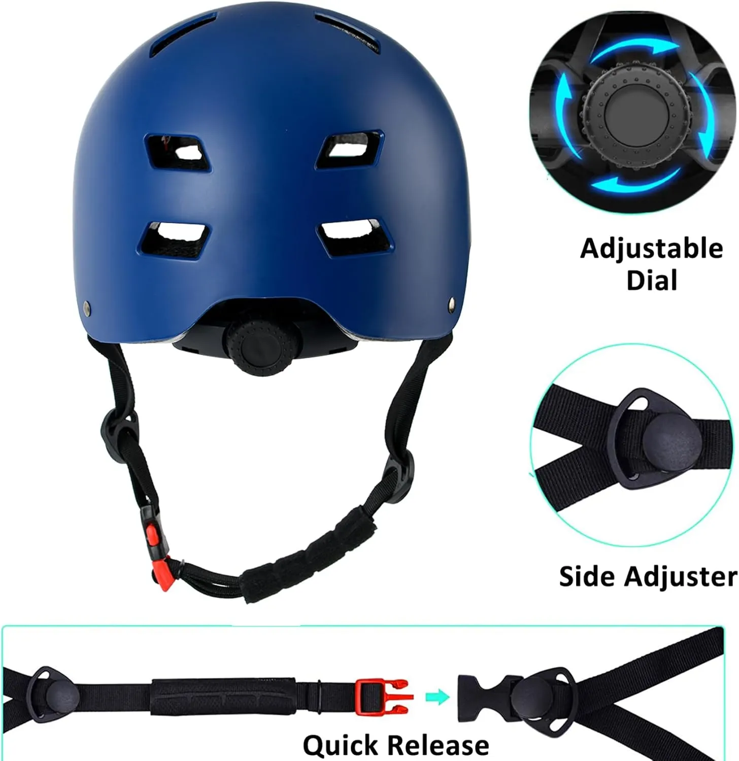 Bike Helmet 3 Sizes for Teenager Kids Youth Adults,Bavilk Skateboard Helmet Adjustable Multi-Sport Bicycle Cycling Scooter Roller Skate Inline Skating Rollerblading for Girls Boys Women Men Teen