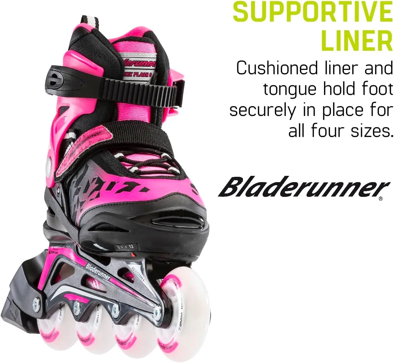 Bladerunner by Rollerblade Phoenix Flash Kid's Adjustable Fitness Inline Skate, Black/Pink