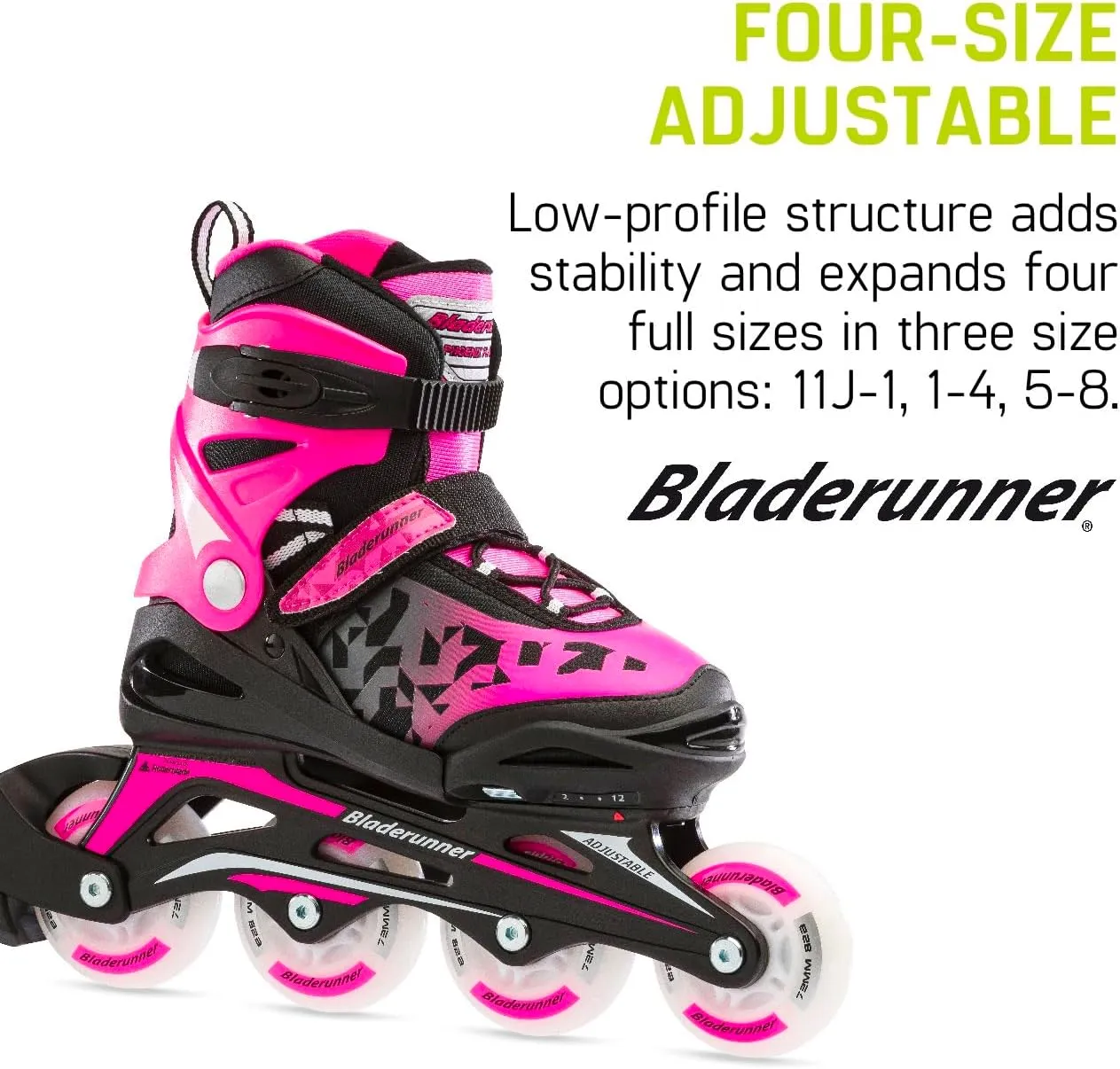 Bladerunner by Rollerblade Phoenix Flash Kid's Adjustable Fitness Inline Skate, Black/Pink
