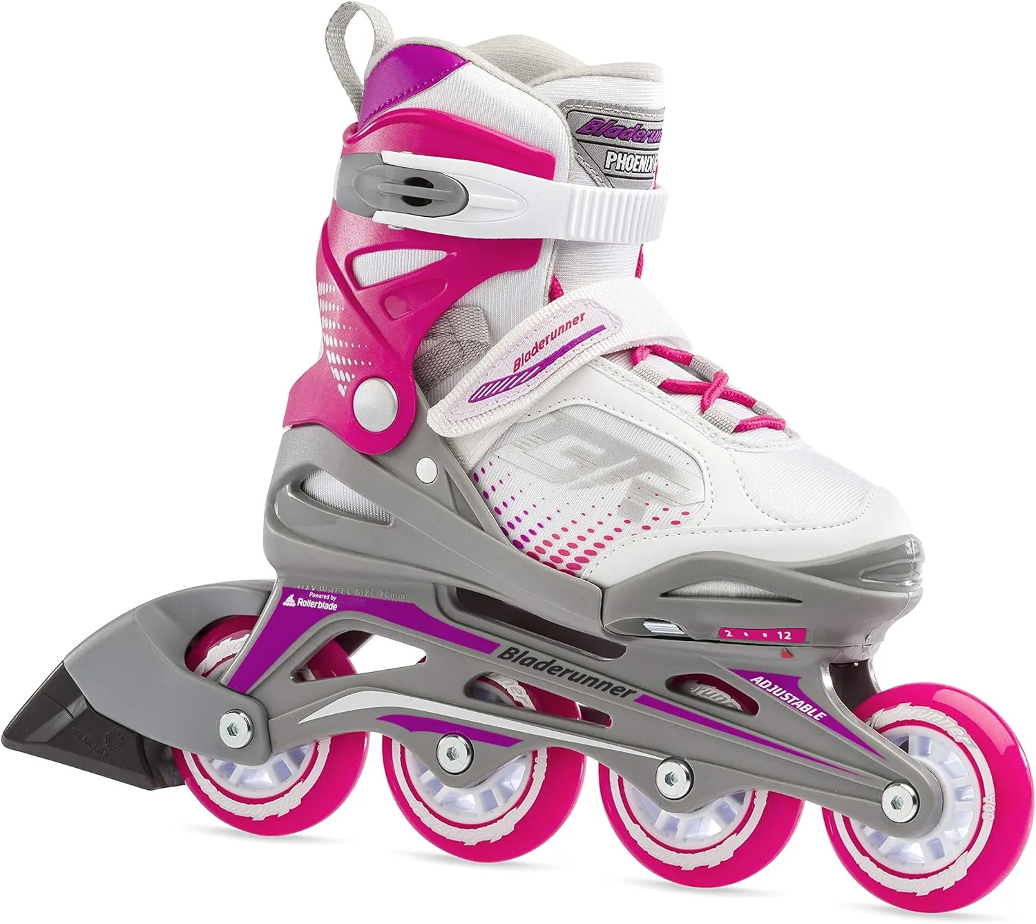 Bladerunner by Rollerblade Phoenix Girls Adjustable Fitness Inline Skate, White and Fuchsia, Junior, Value Performance Inline Skates, Youth Junior 1 to 4