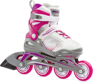 Bladerunner by Rollerblade Phoenix Girls Adjustable Fitness Inline Skate, White and Fuchsia, Junior, Value Performance Inline Skates, Youth Junior 1 to 4