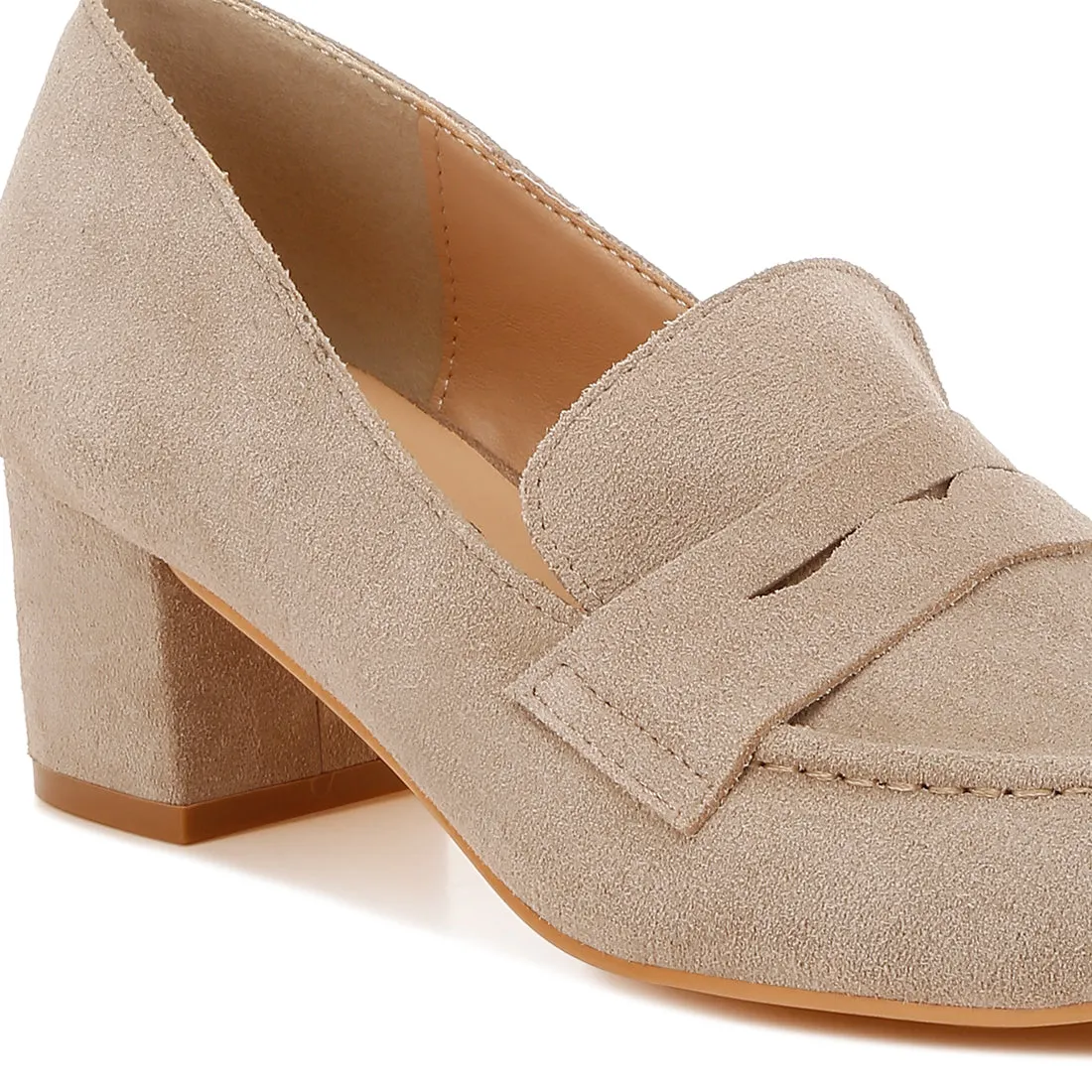 Block Heel Suede Loafers