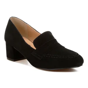 Block Heel Suede Loafers