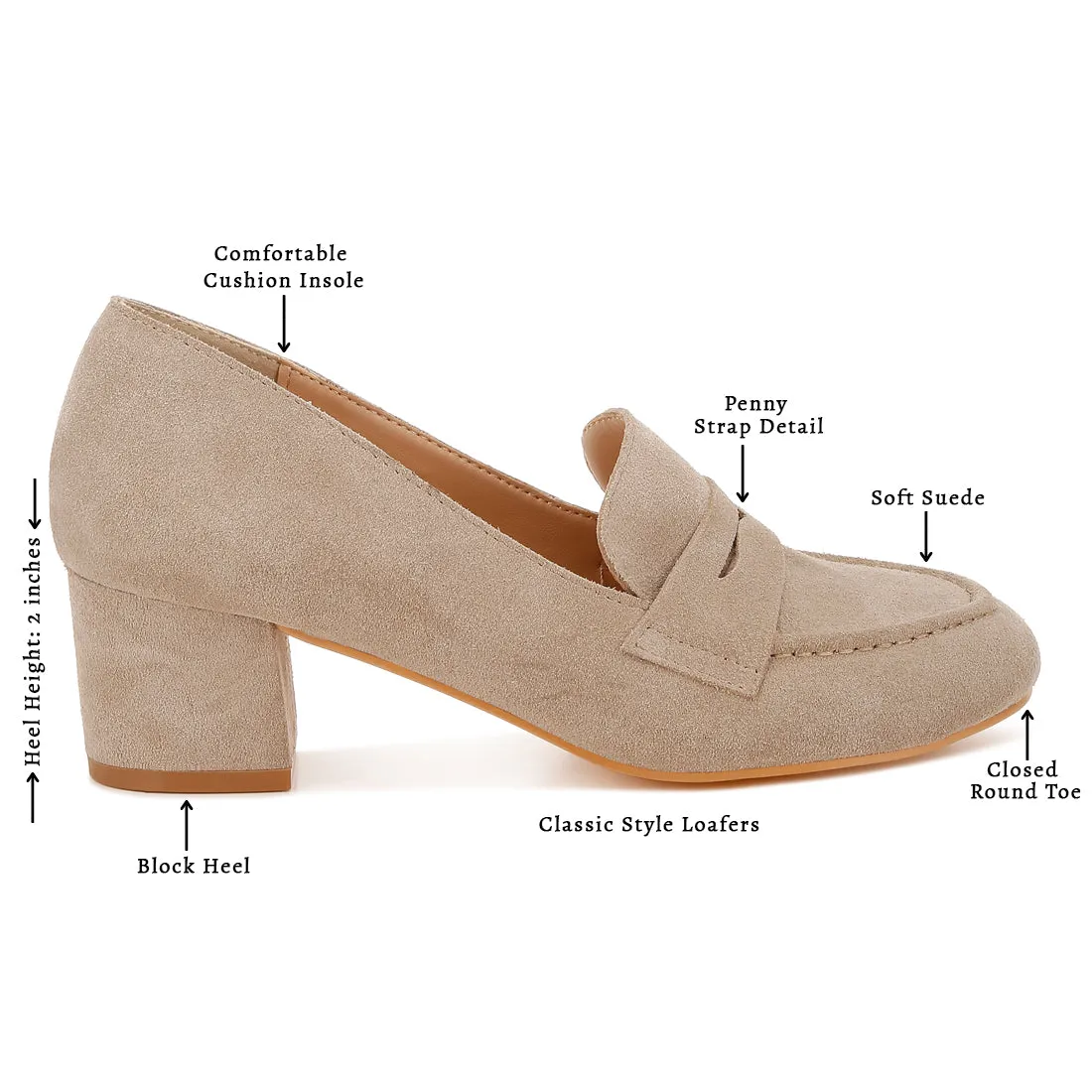 Block Heel Suede Loafers