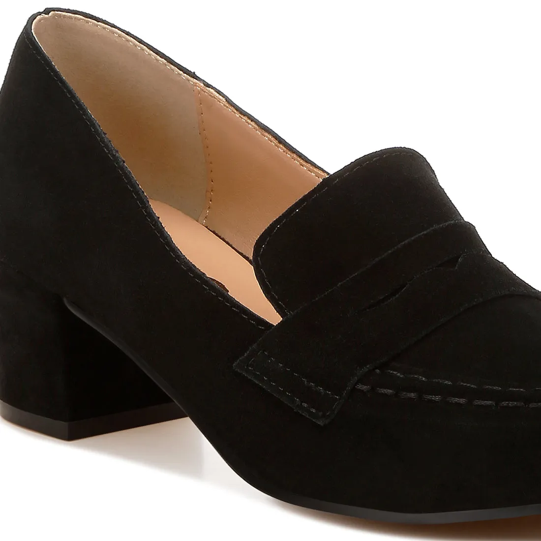 Block Heel Suede Loafers