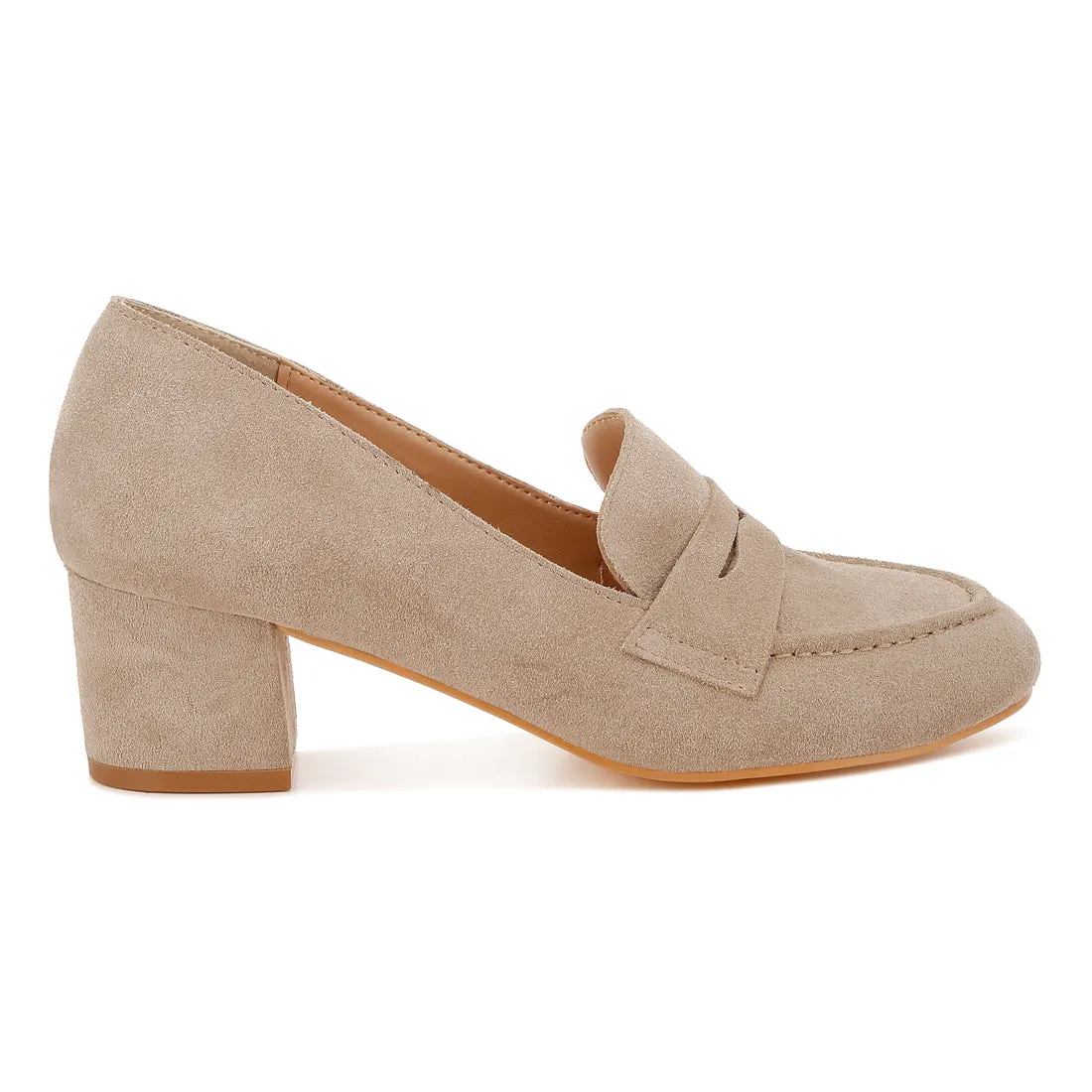 Block Heel Suede Loafers