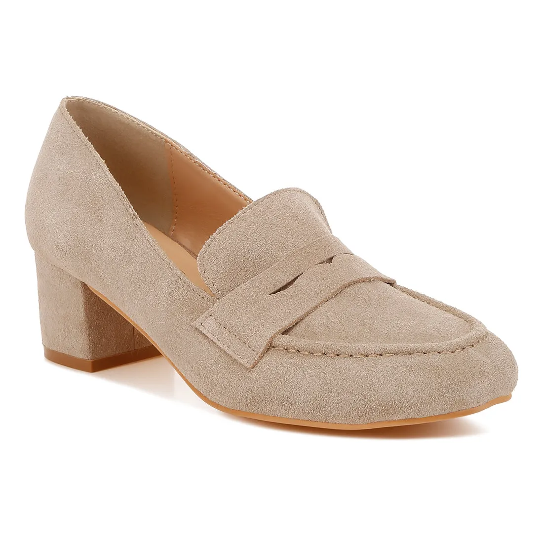 Block Heel Suede Loafers
