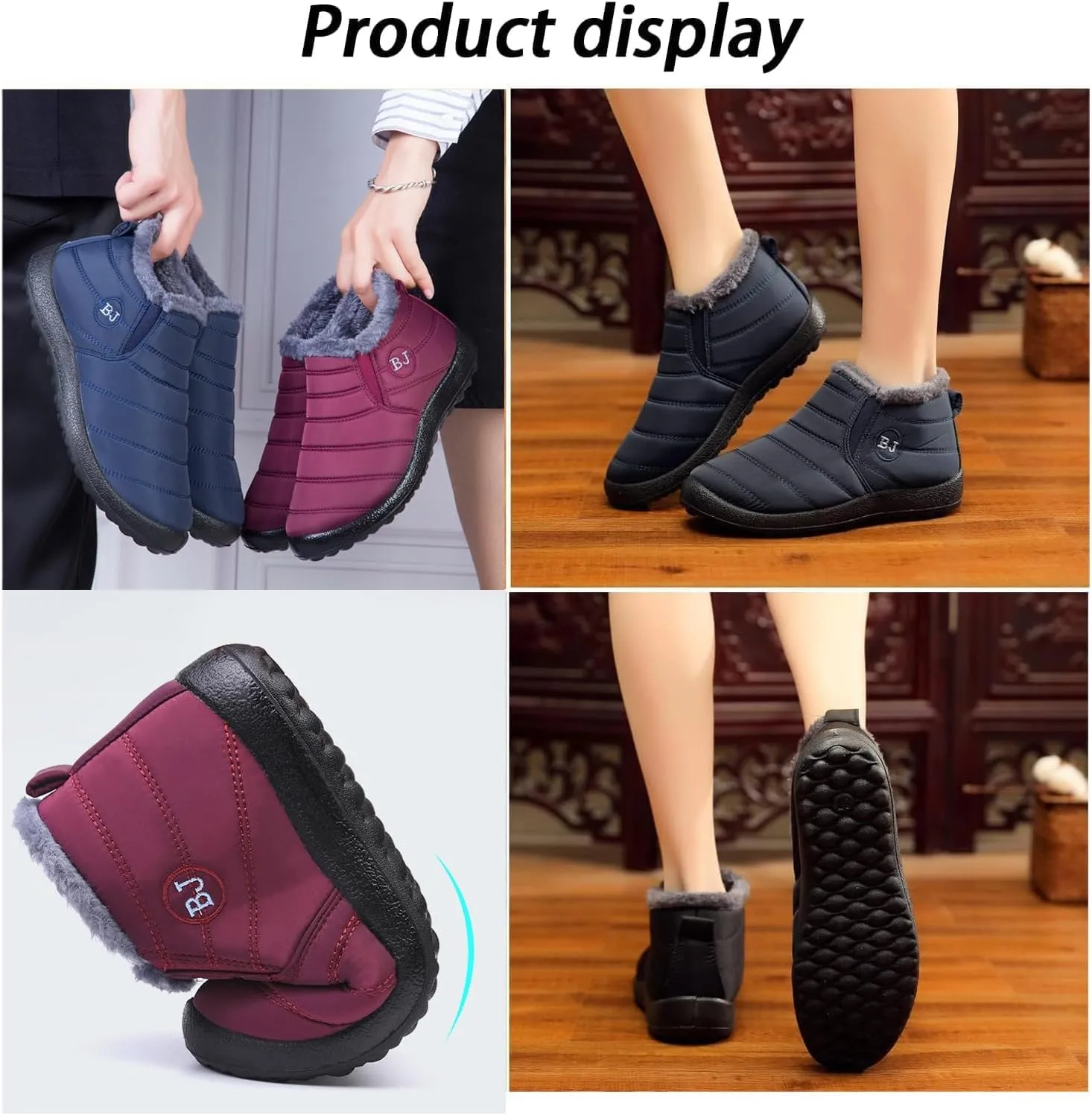 Boojoy Winter Snow Boots,Women's Waterproof Orthopedic Warm Boots,Anti-Slip Fur Lined Slip On Shoes for Women Men