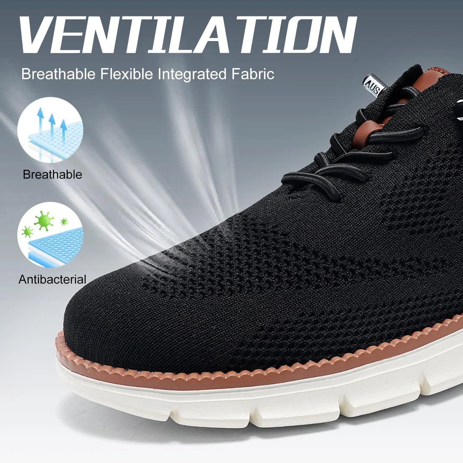 Breeze Shoes for Men Oxfords, Business Casual Shoes Breathable Mesh, Lace-Up Lightweight Sneakers Walking Shoe