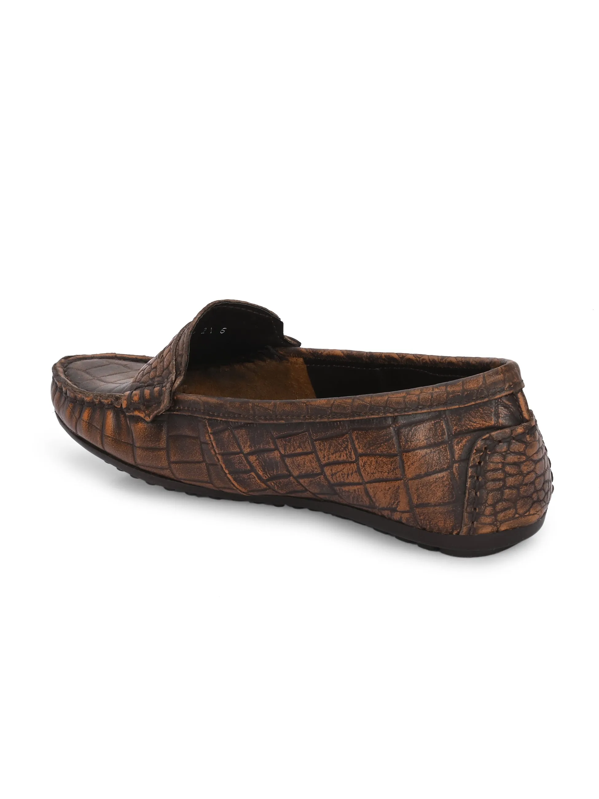 Carlo Romano Brown Italian croco printed Genuine Leather Loafer moccasin shoe for women