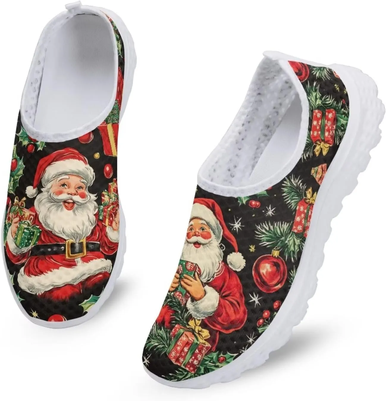 Christmas Slip On Loafer Shoes for Woman Size 5.5-11.5 Mesh Outdoor Walking Shoes Comfortable Road Running Shoes