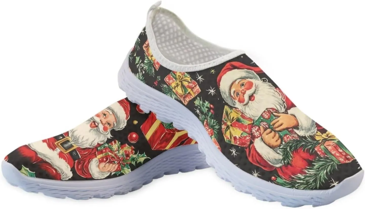 Christmas Slip On Loafer Shoes for Woman Size 5.5-11.5 Mesh Outdoor Walking Shoes Comfortable Road Running Shoes