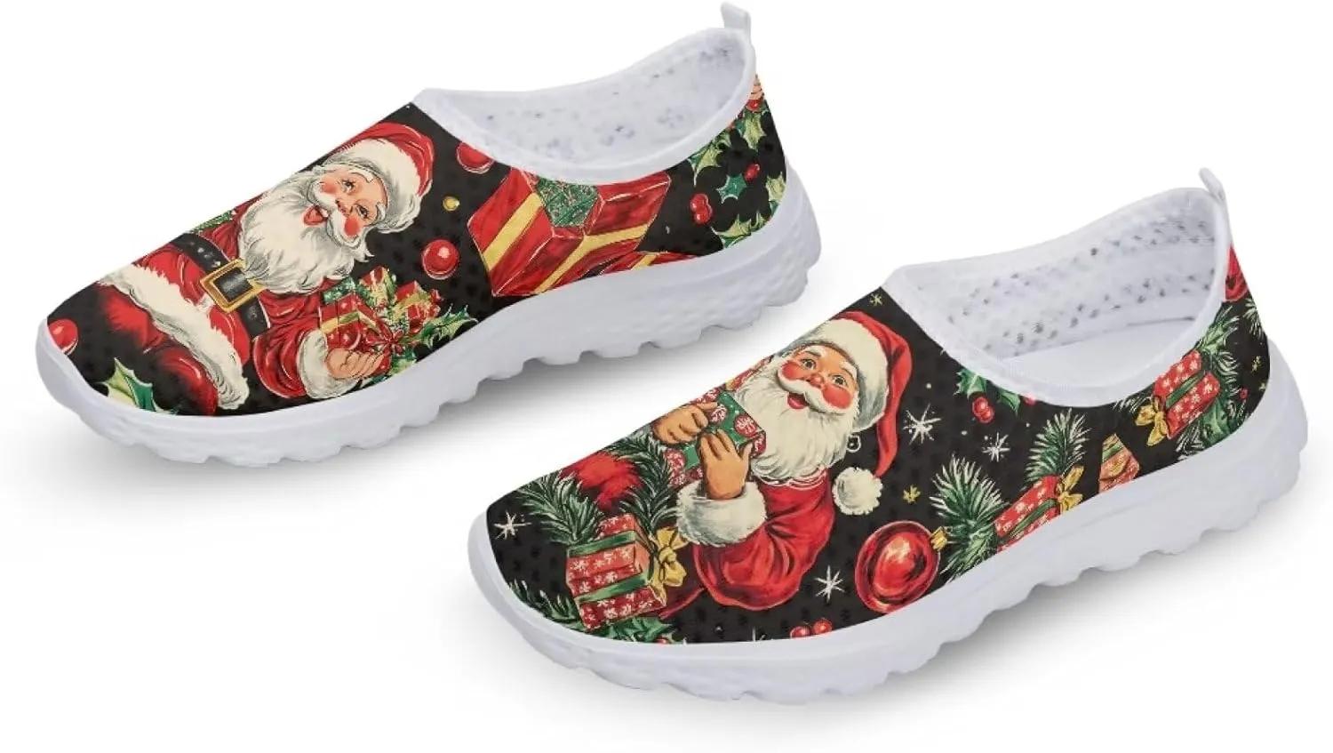 Christmas Slip On Loafer Shoes for Woman Size 5.5-11.5 Mesh Outdoor Walking Shoes Comfortable Road Running Shoes